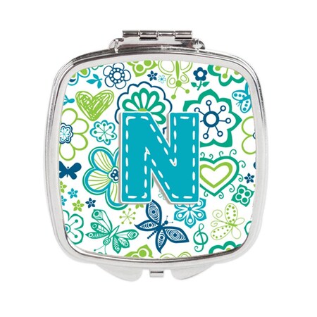 Carolines Treasures Letter N Flowers and Butterflies Teal Blue Compact Mirror CJ2006-NSCM